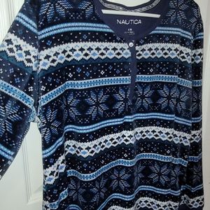 Nautica Sleep Shirt in blue and white, size Large (